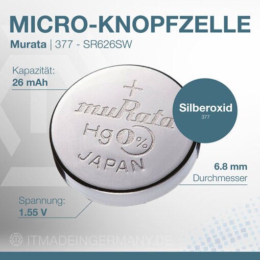 Murata 377 SR626SW Silberoxid Batterie | 10er-Box